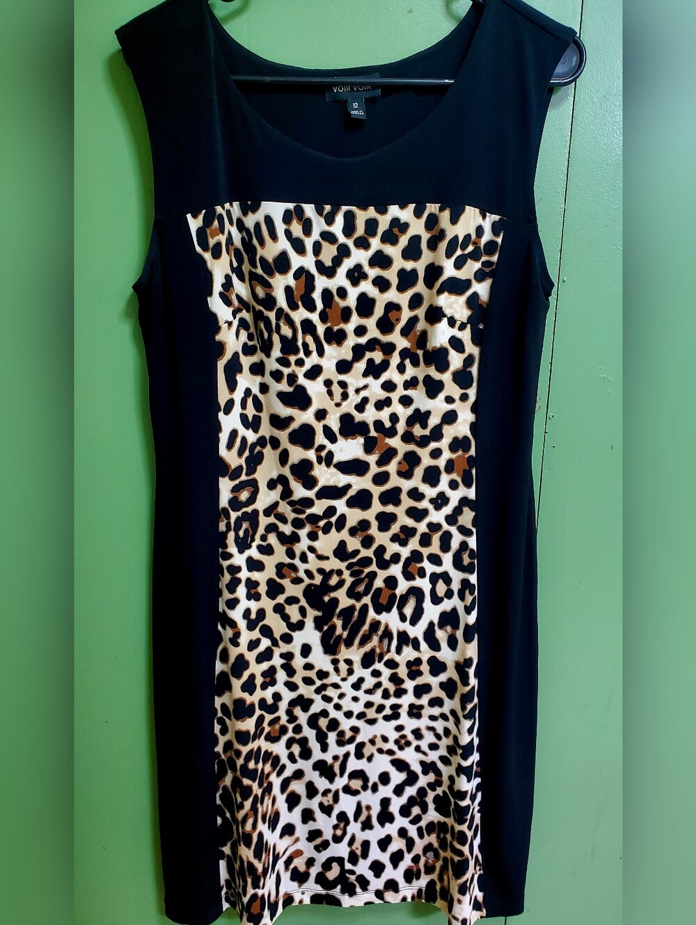 Voir Voir Black Midi Dress with Leopard Front Panel